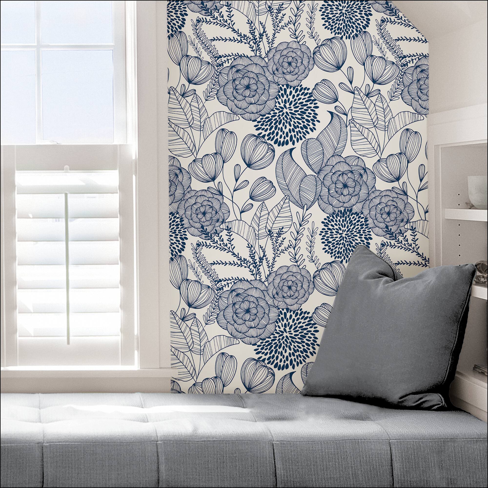 NuWallpaper Navy Secret Garden Peel & Stick Wallpaper
